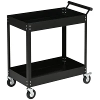 DURHAND Werkstattwagen, 2 Etagen, Schubkarre, 4 Rollen, Stahl, bis 150 kg, 84,5 x 38 x 84 cm, Schwarz(m-1)