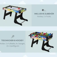 HOMCOM Tischspiel 4 in1 Tischbillard, Tischfußball, Tischtennis, Hockey, Kickertisch, Multigame für Erwachsener(m-7)
