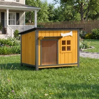 PawHut Hundehütte Holz Outdoor Hundehaus mit Asphalt-Dach zum Öffnen herausnehmbarem Boden Türvorhang Stahlrahmen 84,5x62x65cm(m-9)