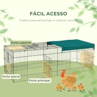 PawHut Gaiola para Animais Pequenos Gaiola para Roedores de Aço com Porta e Toldo para Coelhos Chinchilas Galinhas 220x85x70 cm Verde(m-4)
