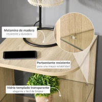 HOMCOM Mesita Auxiliar de Salón Moderna Mesilla de Noche con 3 Estantes Tablero de Cristal Mesita de Café para Sala de Estar Dormitorio 40x40x56 cm Madera Natural(m-5)