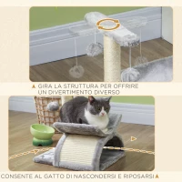 PawHut Albero Tiragraffi per Gatti in Peluche con Palo in Sisal, Cuccia e 2 Palline, 40x30x43cm, Grigio(m-5)