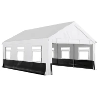 Outsunny Tenda para Festas 4x6 m, Tenda de Jardim com Paredes Removíveis, 2 Portas e Janelas UPF30+ para Casamentos, Cinzento e Branco(m-1)
