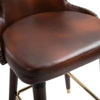 HOMCOM Set 2 Sgabelli da Bar Alti in Stile Industriale con Schienale e Poggiapiedi, Seduta in Finta pelle e Gambe in Legno, Sgabelli Vintage per Cucina e Ristorante, 52x53x101cm(m-9)