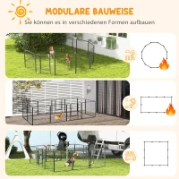 PawHut Puppyren, Huisdierenverblijf, 12 Panelen elk 80x80 cm, 2 Deuren, Stalen Frame, Grijs(m-4)