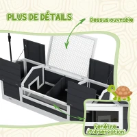 PawHut Maison tortue terrestre extérieure enclos tortue 2 niches support de lampe réglable bois massif 120 x 56,5 x 43 cm gris(m-7)