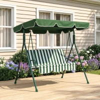 Outsunny Baloiço de Jardim de 3 Lugares com Almofada Toldo Ajustável e Estrutura de Metal 172x110x153cm Verde e Branco(m-9)