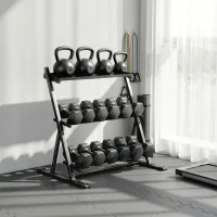 SPORTNOW Suporte para Halteres de 3 Níveis Estante de Pesos de Aço com Barras Ajustáveis para Ginásio Casa Capacidade 200 kg(m-2)