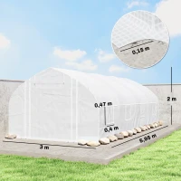 Outsunny Estufa Tipo Túnel 6x3x2 m com Anti-UV e Porta de Enrolar com Fecho de Correr Paredes Laterais com Rede Branco(m-3)