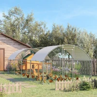 PawHut Walk In Chicken Run Galvanised Chicken Coop Hen Poultry House Cage Pet Playpen Garden with Water-Resist Covers(m-2)