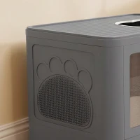 PawHut Caixa de Areia para Gatos Amovível com Pá Escova 2 Portas Entrada Principal e Saída Superior 48,5x38x36,5 cm Cinza(m-9)