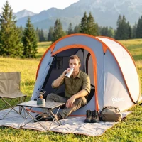 Outsunny Tenda da Campeggio Pop Up Impermeabile con Accessori e Borsa di Trasporto, 245x148x105 cm, Grigio(m-8)