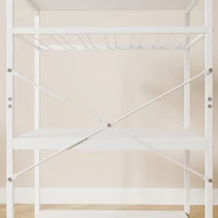 HOMCOM Freestanding Shelving Unit, Industrial Storage Shelf with 6 Hooks and Wine Rack for Living Room, Home Office, White(m-10)