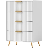 HOMCOM Cómoda de Dormitorio Moderno con 4 Cajones Frentes con Diseño Ondulado Anti-vuelco 60x40x90 cm Blanco(m-11)