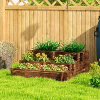 Outsunny Caixa de Plantio de Madeira de 3 Níveis com Malha Geotextil para Cultivos de Plantas Flores Exterior 93x93x35 cm Carbonizado(m-10)