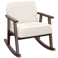 HOMCOM Poltrona a Dondolo in Tessuto Effetto Lino e Legno con Braccioli e Cuscini, 66x78x76 cm, Beige e Marrone(m-1)