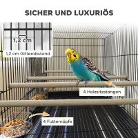 PawHut Vogelkooi/Vogelvolière met Wielen, 2 Deuren, 4 Zitstokken, Opbergplank, Metaal, 76 x 46 x 116 cm, Zwart(m-5)