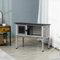PawHut Conigliera Rialzata in Legno da Esterni con Tettuccio Apribile e Vassoio per Roditori 86x45x70cm(m-2)