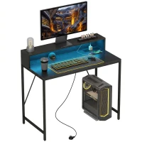 HOMCOM Gaming Desk, 100cm Computer Desk with LED Lights, Power Outlets, Monitor Stand and Remote, Black Wood-Effect(m-13)