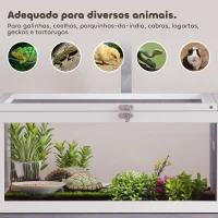 PawHut Casa para Tartarugas em Madeira Terrário para Répteis com 2 Tetos Articulados Bandeja Removível Suporte para Lâmpada 104x53x82 cm Branco e Cinza(m-8)