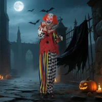 Outsunny Angstaanjagende Clown, Halloween-animatronic, 173 cm, oplichtende ogen, Geluid Activering, Beweegbare Armen en Hoofd, Batterijgevoed, Kunststof, Metaal, Rood(m-9)