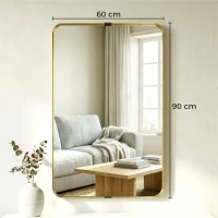 HOMCOM Rectangular Wall Mirror, 90 x 60 cm Wall Mounted Bathroom Mirror w/ Aluminium Alloy Frame and Tempered Glass, Gold Tone(m-3)