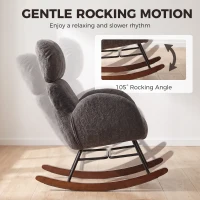HOMCOM Upholstered Rocking Chair Adjustable Headrest Rocker Chair Raindrop Velvet Rubberwood Base Dark Grey(m-4)