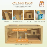 PawHut Knaagdierkooi, Sparrenhout, inclusief accessoires en drinkfles, 100 x 50 x 50 cm, Natuurlijk(m-4)