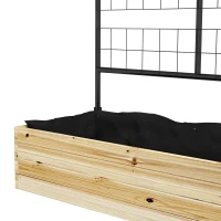 Outsunny Houten verhoogde plantenbak met klimrek, voering van vliesstof, natuurlijk hout, staal, 80x38x145 cm, zwart(m-8)