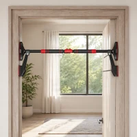 SPORTNOW Barre de traction réglable de 80 à 110 cm, barre de porte niveau intégré, structure triangulaire, jusqu'à 225 kg, noir(m-2)
