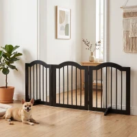 PawHut honden versperring beschermrek hondenrek configuratierooster 3-delig met twee steunpoten, stabiel en opvouwbaar geschikt voor binnen en buiten MDF zwart 154,5 x 29,5 x 61 cm(m-8)