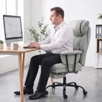 HOMCOM Office Chair, 180kg Heavy Duty Linen Computer Desk Chair with Lumbar Support, Wide Seat, Spring Cushion, Grey(m-9)