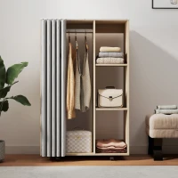 HOMCOM Armoire penderie vêtement dressing mobile 4 roulettes tringle à vêtements et étagères 80x40x128cm, effet bois naturel(m-8)