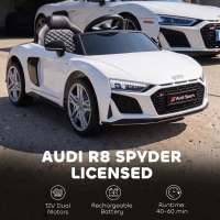 AIYAPLAY Licensed Audi R8 Spyder 12V Electric Car for Kids with Remote Control, Dual Motors, Rear Suspension, Soft Start, White(m-4)