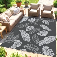 Outsunny Plastic Straw Reversible RV Outdoor Rug with Carry Bag, 182 x 274cm, Grey and White(m-2)