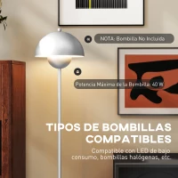 HOMCOM Lámpara de Pie para Salón Moderna con Pantalla de Cuenco Interruptor de Pie Casquillo E27 Sin Bombilla Ø30x155 cm Plata(m-7)
