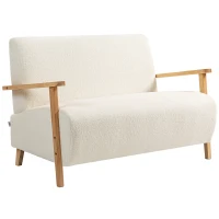 HOMCOM Sofá de 2 Lugares Estofado em Borreguito com Acolchoado Espesso Apoios de Braço e Pés de Madeira 118x76x78 cm Creme(m-1)
