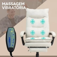 Vinsetto Cadeira de Secretária com Massagem, Altura Ajustável, Encosto Reclinável, Apoio para os Pés e Rotação 360°, Creme(m-7)