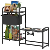 PawHut Verhoogde hondenkom hoogteverstelbaar Voerbak met opbergruimte Drinkkom 2 x 800 ml roestvrijstalen kommen 89,5x27x74 cm Zwart(m-11)
