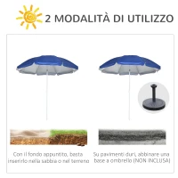 Outsunny Ombrellone da Spiaggia Inclinabile con Tendine Laterali, in Poliestere e Acciaio, Ø191x211 cm, Blu e Bianco(m-6)