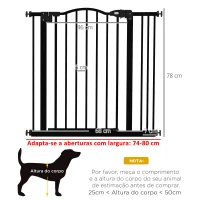 PawHut Barreira de Segurança para Cães com Largura Ajustável 74-80 cm e Extensões para Escadas e Portas Preto(m-3)