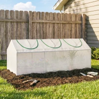Outsunny Mini Greenhouse Portable Flower Planter Vegetable Grow House for Garden with Zipped Windows, 180 x 60 x 60 cm, White(m-9)
