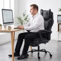 HOMCOM Executive Office Chair, Leathaire Big and Tall Office Chair 180 kg with Wide Seat, Reclining, Lumbar Support, Black(m-10)