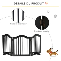 PawHut Barrière de sécurité chien barrière modulable pliable pour animaux de compagnie avec pied de support MDF bois massif 154,5 x 61 cm noir(m-6)