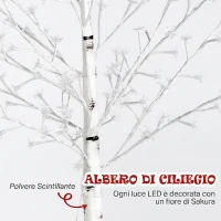 HOMCOM Albero Luminoso di Ciliegio con 120 Luci LED Alto 150 cm e 3 Livelli di Luminosità per Interni ed Esterni, Bianco(m-5)