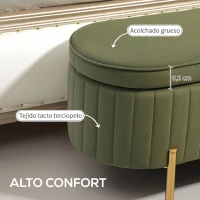 HOMCOM Banco para Pie de Cama con Almacenaje Tapizado en Terciopelo Patas Doradas y Diseño Elegante Ovalado 108x44x43,5cm Verde Oscuro(m-4)