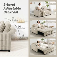 HOMCOM Corduroy Click Clack Sleeper Sofa with Pull Out Design, 2 Seater Sofa Bed, Cream White(m-5)