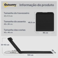 Outsunny Conjunto de 2 Esteiras de Praia com Encosto Reclinável em 5 Níveis Bolsa de Transporte e Apoio de Cabeça 48x134x33-43 cm Preto(m-3)