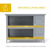 PawHut Rabbit Hutch Outdoor Guinea Pig Hutch Bunny Cage with No-Leak Trays, Divider, 136 x 50 x 93cm, Grey(m-4)