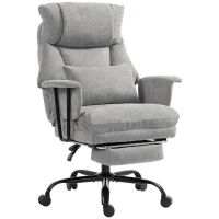HOMCOM Office Chair, 180kg Heavy Duty Linen Computer Desk Chair with Lumbar Support, Wide Seat, Spring Cushion, Grey(m-1)
